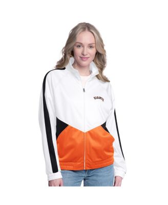 G-III Sports by Carl Banks - Women's White/Black San Francisco Giants Rally Rhinestone Raglan Full-Zip Track Jacket