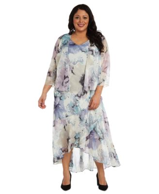 R & M Richards - Plus Size Printed Sleeveless Midi Dress & Cropped Jacket