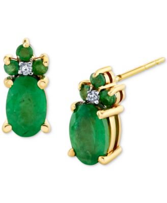 Macy's - Emerald (1-1/5 ct. t.w.) & Diamond Accent Oval Stud Earrings in 14k Gold