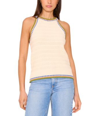 Vince Camuto - Women's Pointelle Cotton Halter Tank Top