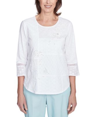 Alfred Dunner - Petite Lace-Patchwork 3/4-Sleeve Top