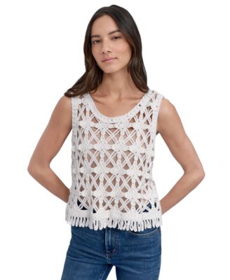 DKNY Jeans - Women's Crochet Scoop-Neck Cotton Top