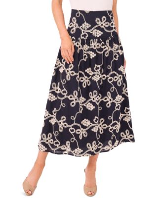 CeCe - Women's Eyelet-Embroidered Wide-Waist Midi Skirt