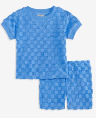 First Impressions - Baby Boys Checkered Terry T-Shirt & Shorts
