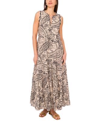 Vince Camuto - Women's Paisley-Print Crocheted-Trim Dress