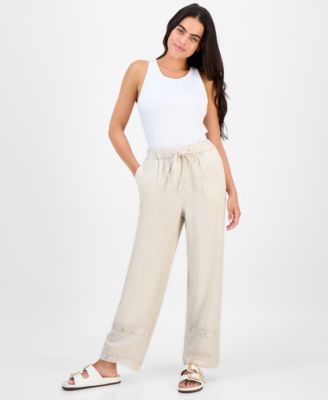 And Now This - Petite High-Rise Lace-Inset Wide-Leg Pants