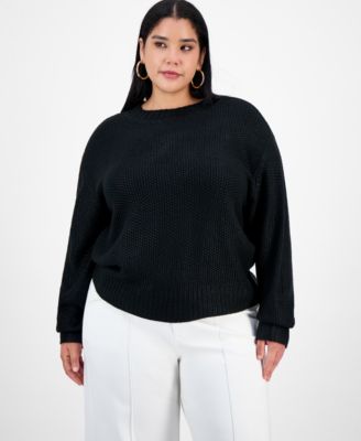 Bar III - Trendy Plus Foil-Print Drop-Shoulder Crewneck Sweater