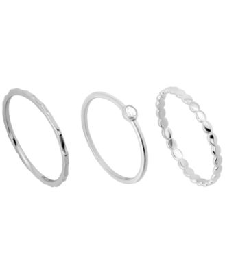 Macy's - 3-Piece Cubic Zirconia Hammered Ring Set (0.12 ct. t.w.) in Sterling Silver