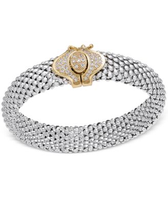 Macy's - Diamond Dew Drop Popcorn Mesh Bracelet (1/2 ct. t.w.) in Sterling Silver and 14k Gold-Plate