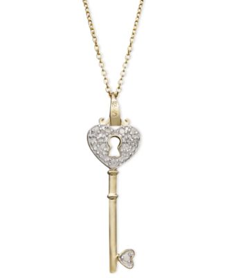 Macy's - Diamond Heart Lock Key Pendant Necklace in 18k Gold over Sterling Silver(1/10 ct. t.w.)