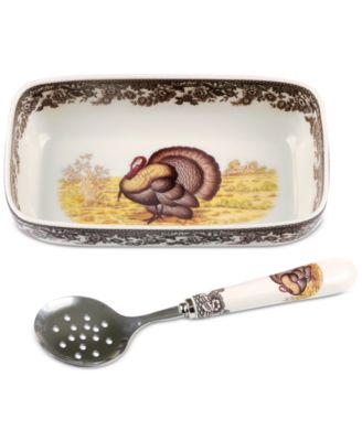 Spode - Woodland Turkey Cranberry Dish with Slotted Spoon