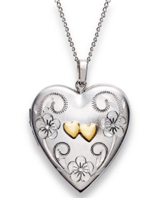 Macy's - Sterling Silver and 14k Gold Necklace, Heart Locket Pendant