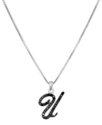Macy's - Sterling Silver Necklace, Black Diamond "U" Initial Pendant (1/4 ct. t.w.)