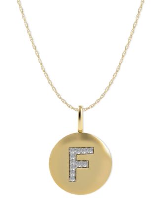 Macy's - 14k Gold Necklace, Diamond Letter F Disk Pendant (1/10 ct. t.w.)