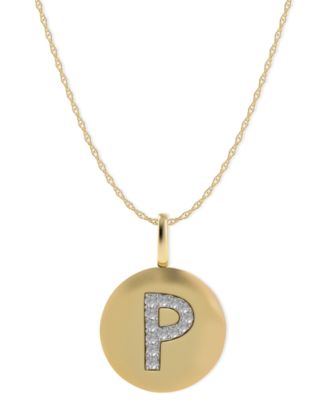 Macy's - 14k Gold Necklace, Diamond Accent Letter P Disk Pendant
