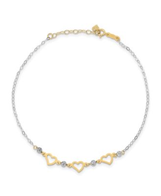 Macy's - Heart and Bead Anklet in 14k Yellow and White Gold