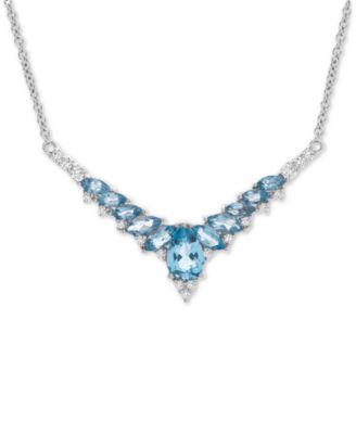 Macy's - Garnet (2-1/3 ct. t.w.) & White Topaz (3/8 ct. t.w.) V-Shape 17" Statement Necklace in Sterling Silver (Also available in Amethyst, Peridot, Blue Topaz & Citrine)