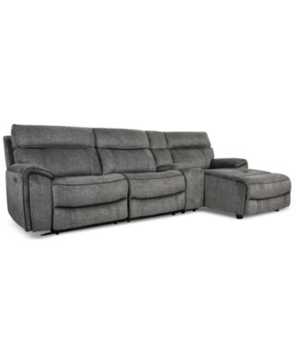 Furniture - Hutchenson 4-Pc. Fabric Chaise Sectional with 1 Power Recliner, Power Headrest and Console