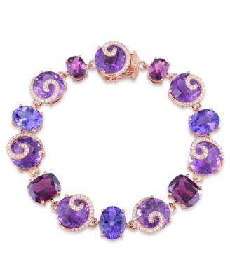 Macy's - Multi-Gemstone (41 5/8 ct. t.w.) and Diamond (3/4 ct. t.w.) Link Scroll Bracelet in 14k Rose Gold