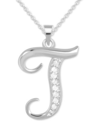 Macy's - Diamond T Initial 18" Pendant Necklace (1/10 ct. t.w.) in Sterling Silver
