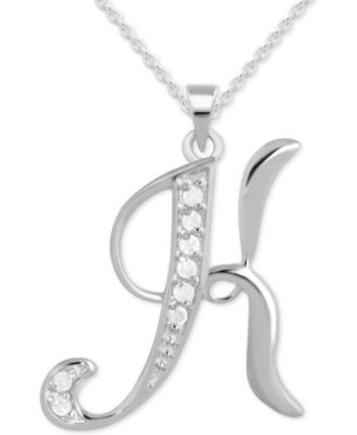 Macy's - Diamond K Initial 18" Pendant Necklace (1/10 ct. t.w.) in Sterling Silver