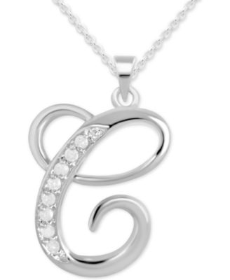 Macy's - Diamond C Initial 18" Pendant Necklace (1/10 ct. t.w.) in Sterling Silver