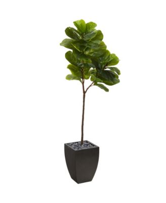 Nearly Natural - 5.5ft. Fiddle Leaf Artificial Tree in Black Planter Real Touch