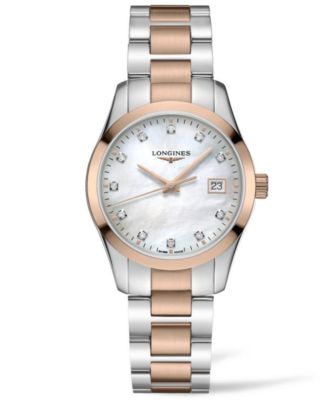 Longines - Women's Swiss Conquest Classic Diamond (1/20 ct. t.w.) Two-Tone Stainless Steel Bracelet Watch 34mm