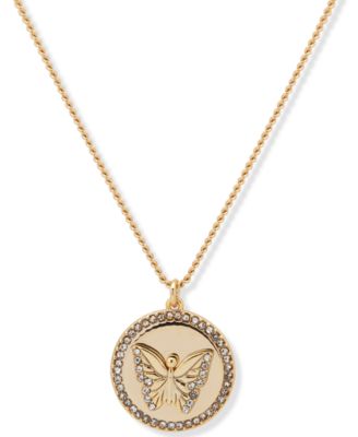 DKNY - Gold-Tone Pav&eacute; Butterfly Pendant Necklace, 16" + 3" extender