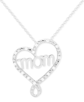 Macy's - Diamond Mom 18" Pendant Necklace (1/10 ct. t.w.) in Sterling Silver