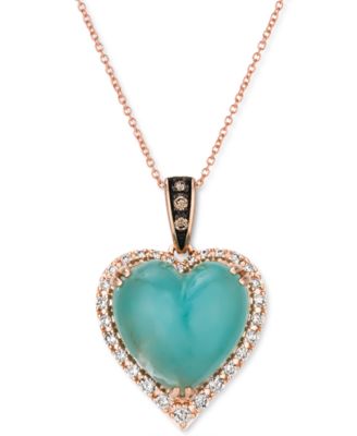 Le Vian - Aquaprase & Diamond (1/3 ct. t.w.) Heart 18" Pendant Necklace in 14k Rose Gold