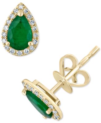 EFFY Collection - Emerald (3/4 ct. t.w.) & Diamond (1/10 ct. t.w.) Stud Earrings in 14k Gold