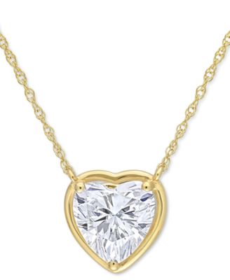 Macy's - Lab-Grown Moissanite Heart Solitaire 17" Pendant Necklace (2 ct. t.w.) in 10k Gold