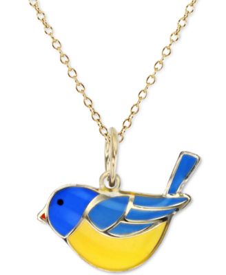 Macy's - Enamel Bird 18" Pendant Necklace in 14k Gold