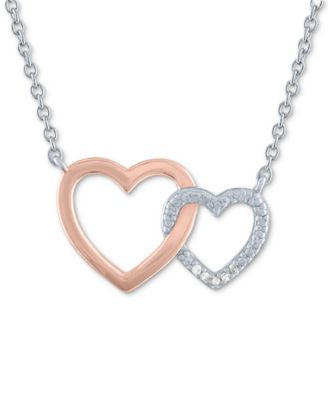 Macy's - Diamond Accent Double Heart Pendant Necklace in Sterling Silver & 14k Rose Gold-Plate, 16" + 2" extender