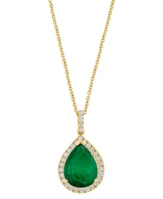 EFFY Collection - Limited Edition Emerald (4-1/4 ct. t.w.) & Diamond (1/3 ct. t.w.) Pear Halo 18" Pendant in 14k Gold