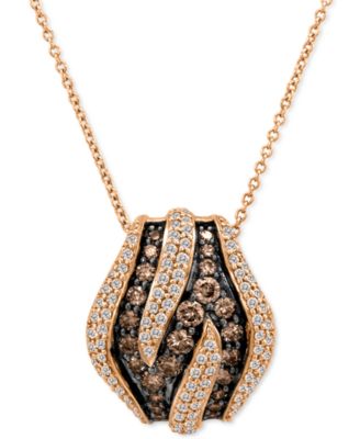 Le Vian - Chocolate Diamond (3/4 ct. t.w.) & Vanilla Diamond (5/8 ct. t.w.) Curved Row 18" Pendant Necklace in 14k Rose Gold