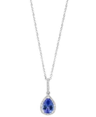 EFFY Collection - Tanzanite (7/8 ct. t.w.) & Diamond (1/8 ct. t.w.) Pear Halo 18" Pendant Necklace in Sterling Silver