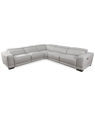 Furniture - Krofton 5-Pc. Beyond Leather Fabric Sectional with 3 Power Motion Recliners