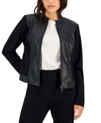AK Anne Klein - Petite Mandarin-Collar Zip-Up Jacket