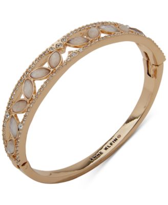 Anne Klein - Gold-Tone Mother-of-Pearl & Crystal Navette Hinge Bracelet