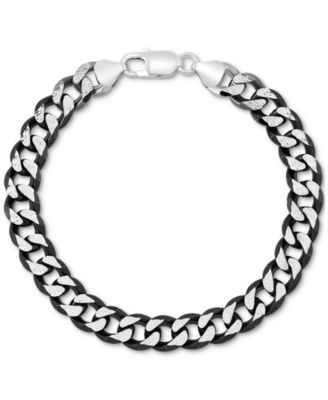 Italian Silver - Men's Curb Link Chain Bracelet in Sterling Silver & Black Ruthenium-Plate