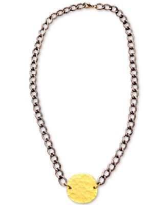 MINU Jewels - Two-Tone Hammered Disc Pendant Necklace, 16" + 1" extender