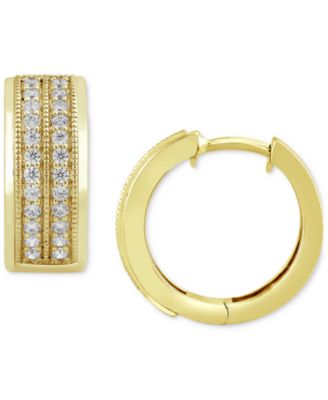 Macy's - Diamond Double Row Small Huggie Hoop Earrings (1/2 ct. t.w.) in 18k Gold-Plated Sterling Silver or Sterling Silver