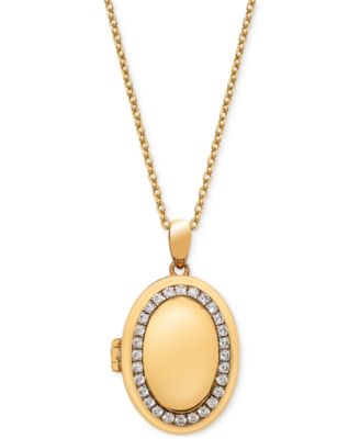 Macy's - Diamond Halo Oval Locket 18" Pendant Necklace (1/3 ct. t.w.) in 14K Gold-Plated Sterling Silver