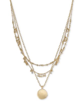 Style & Co - Gold-Tone Hammered Disc Beaded Layered Pendant Necklace, 17" + 3" extender