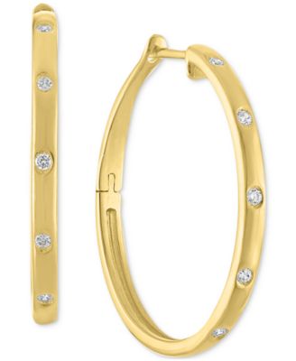 Macy's - Diamond Studded Skinny Hoop Earrings (1/10 ct. t.w.) in 14k Gold-Plated Sterling Silver, 1"