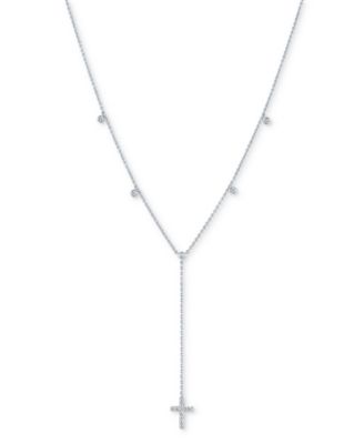 Macy's - Diamond Cross 18" Lariat Necklace (1/5 ct. t.w.) in Sterling Silver