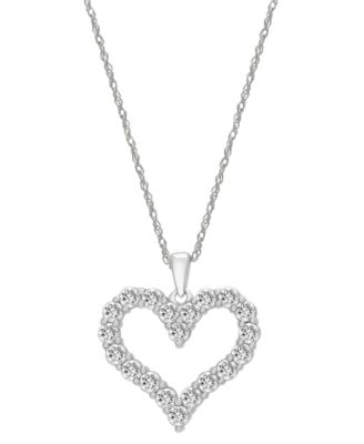 Macy's - Diamond Open Heart Pendant Necklace (1 ct. t.w.) in 14k Gold, 18" + 2" extender