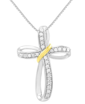 Marsala - Diamond Cross 18" Pendant Necklace (1/4 ct. t.w.) in Sterling Silver & 14k Gold-Plate